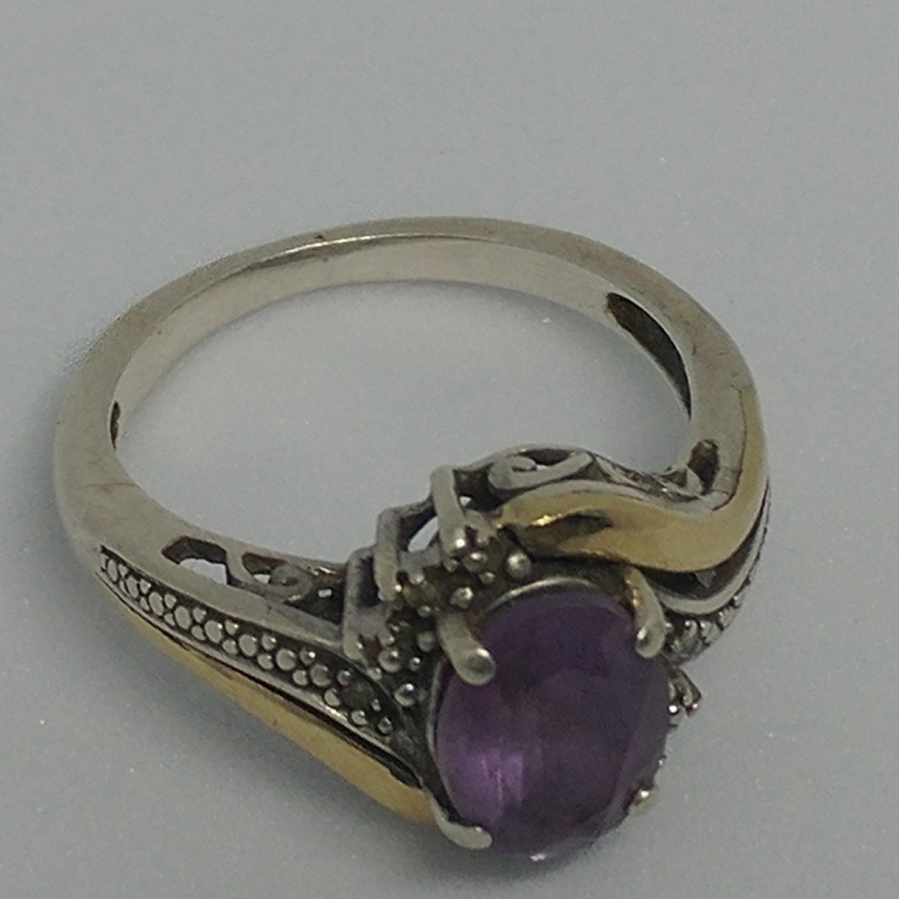 Amethyst Diamond 10k Sterling Ring - Picture 2 of 5